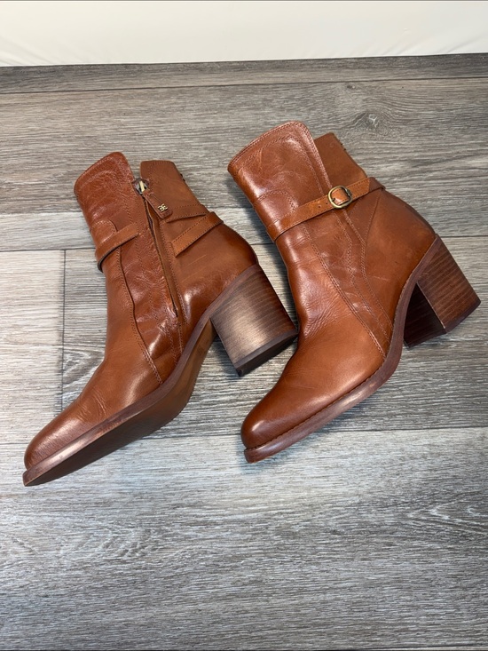 Sam Edelman Shoes - Sam Edelman Cognac Leather Ankle Booties with Stacked Heel woman’s SZ 10 (h61)